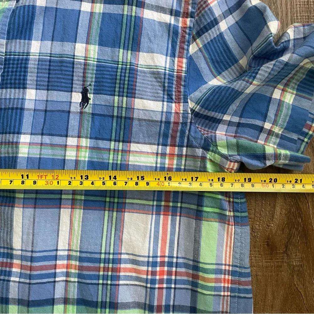 Ralph Lauren Boys XL 18-20 Blue Green Plaid Short Sleeve Button Down Shirt Pony